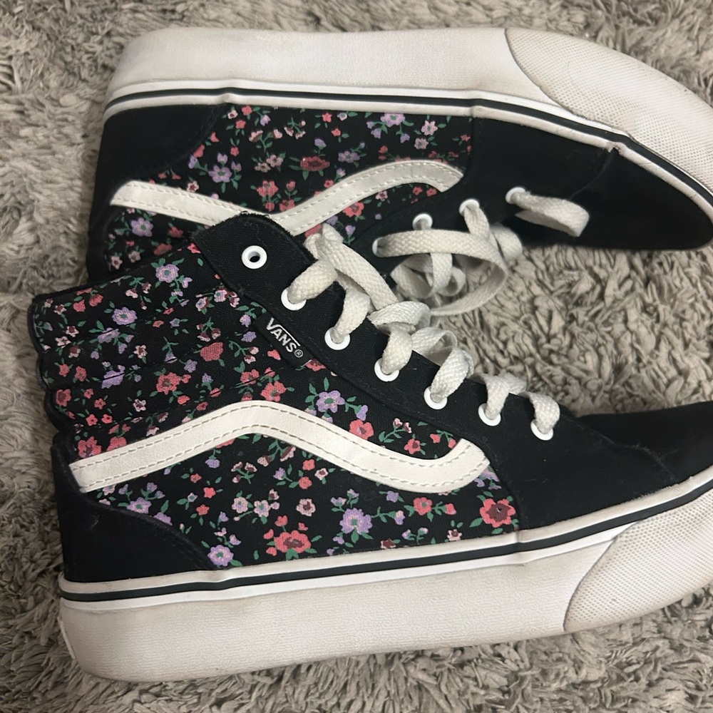 Vans Black and White Floral High-Tops